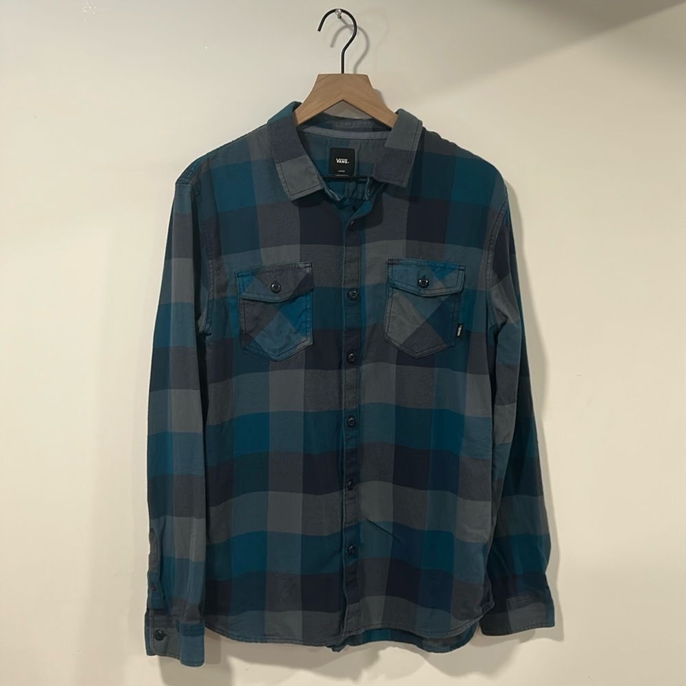 Vans off the wall Men's large blue multi color Flannel long sleeve shirt
